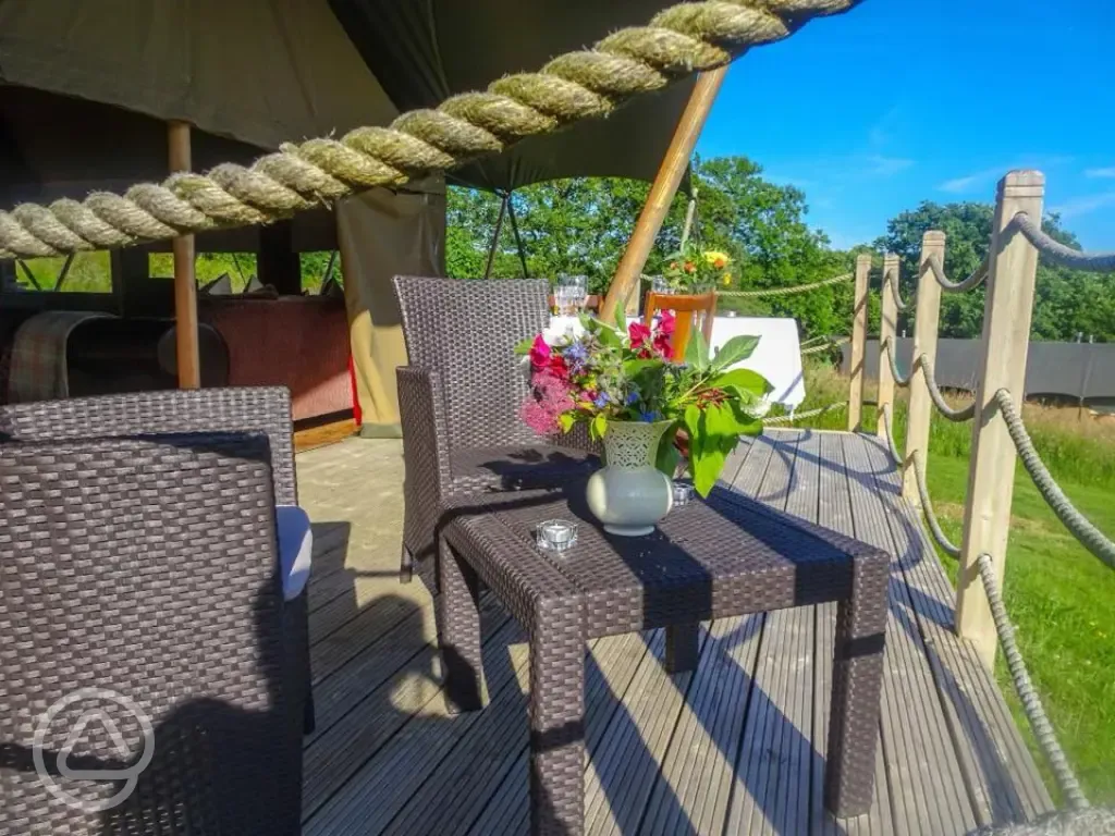Glamping deck at Welcombe Meadow