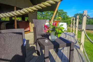 Glamping deck at Welcombe Meadow