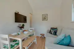 Family shepherds cabin interior