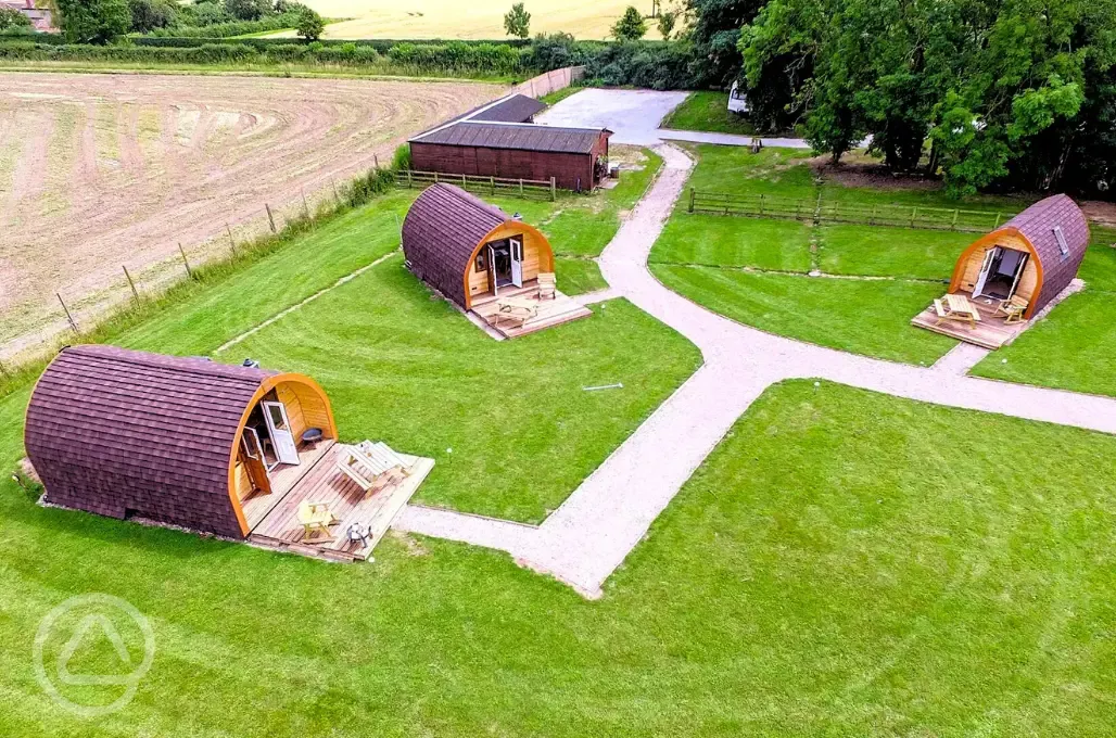 Aerial of the glamping pods