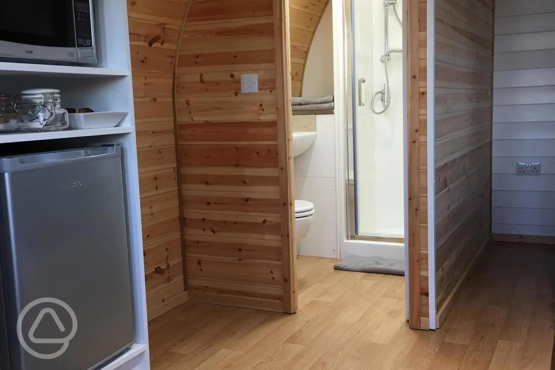 Four person pod interior and ensuite