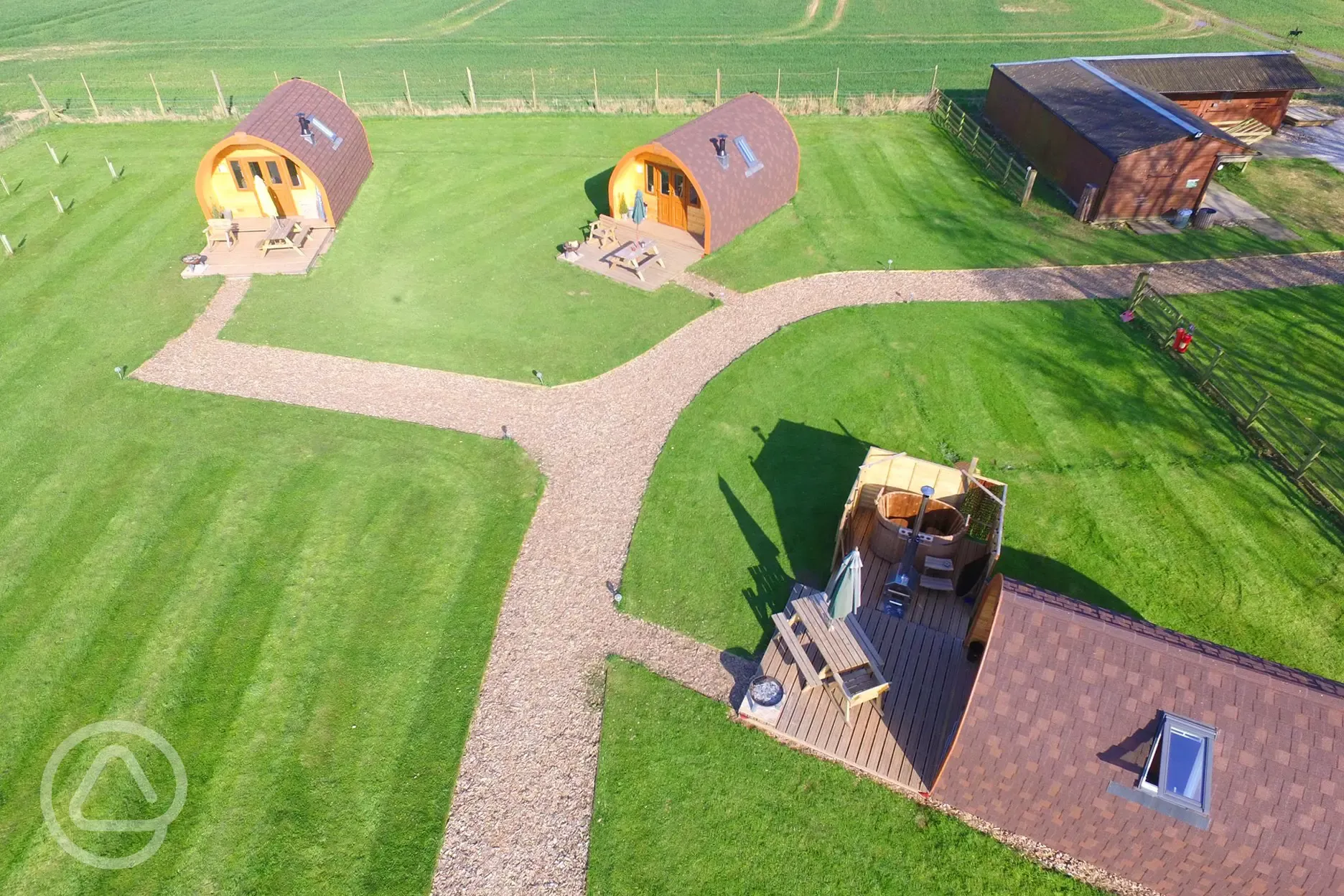 Aerial of the glamping pods