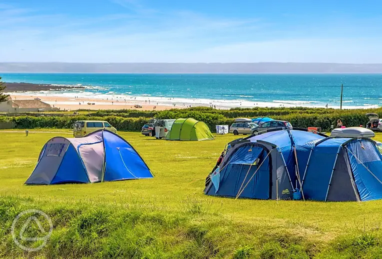 Grass pitches with sea views over Croyde Bay at Ruda Holiday Park