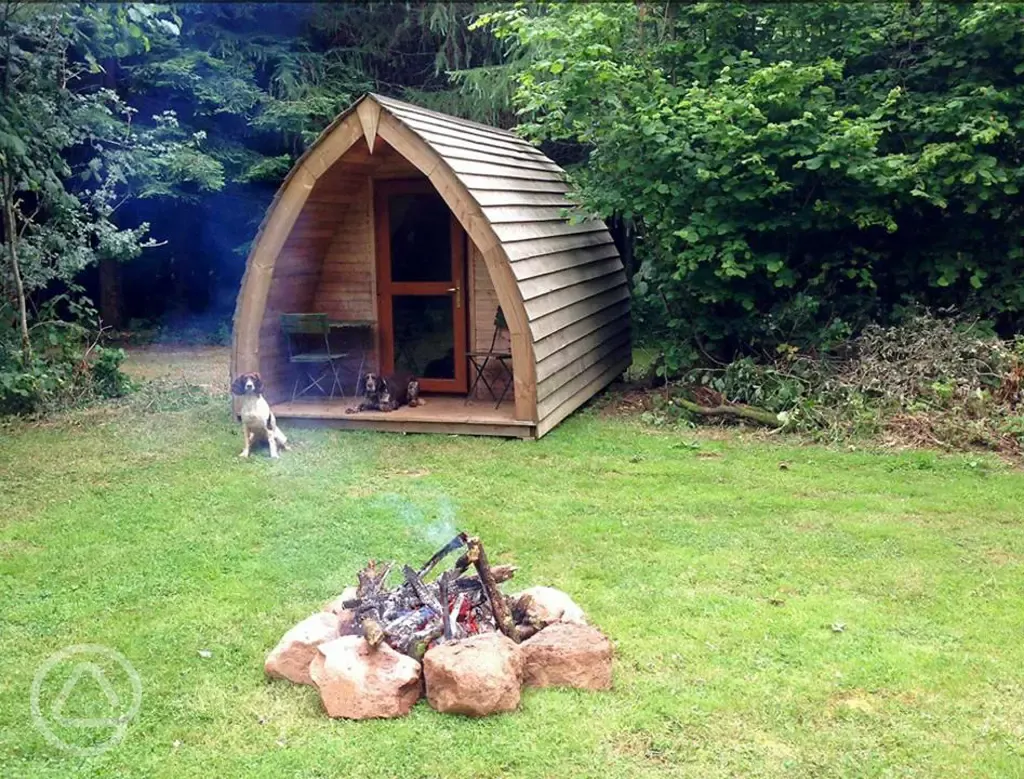 Camping pod with firepit