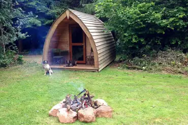 Camping pod with firepit