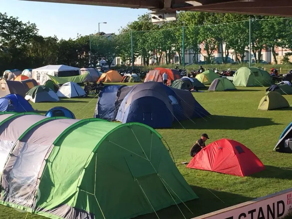 Tents pitched at Peel FC TT Campsite