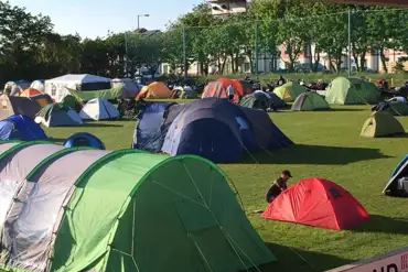 Tents pitched at Peel FC TT Campsite