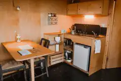 Ty View shepherd's hut kitchenette and dining area