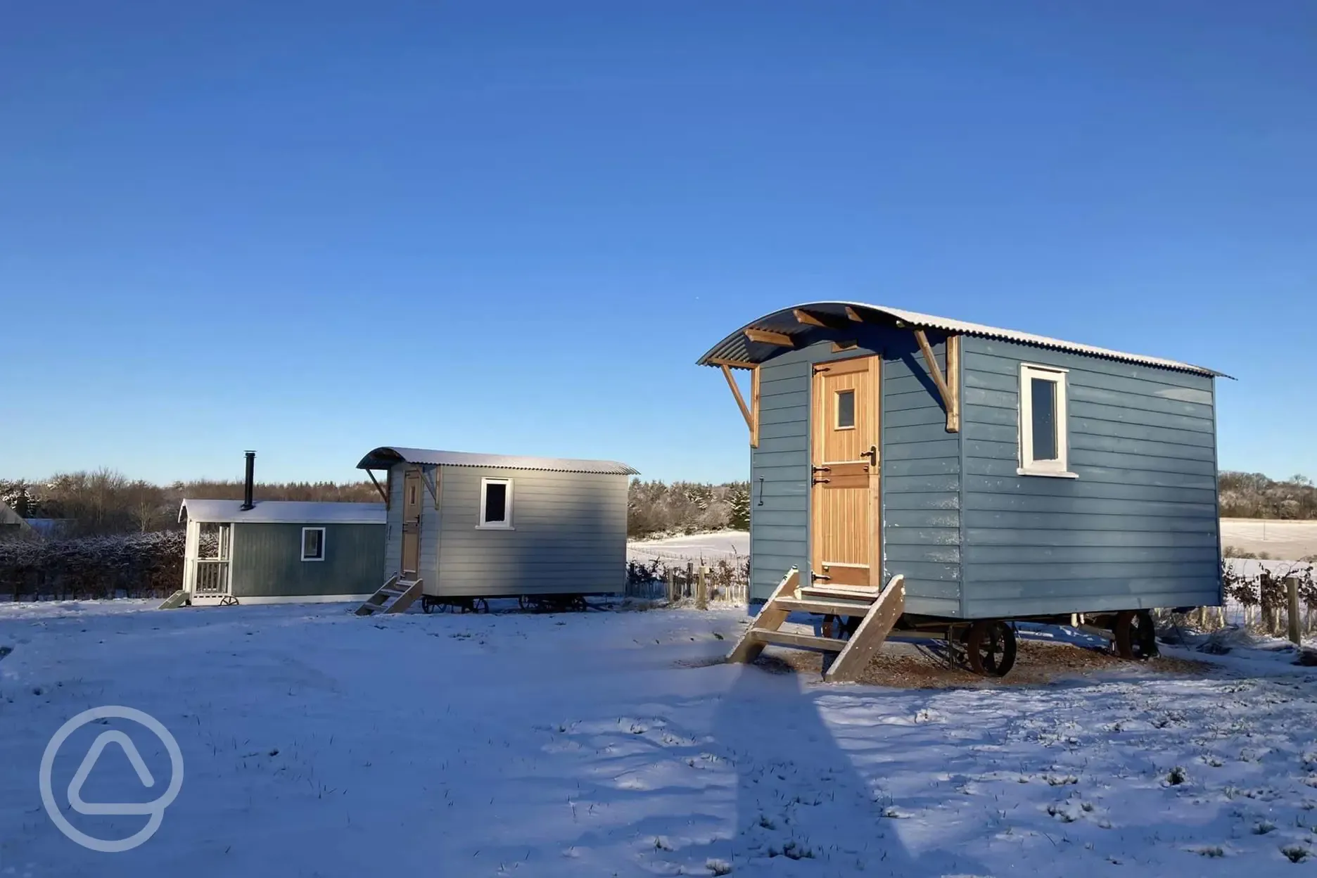 Shepherd's huts in the snow