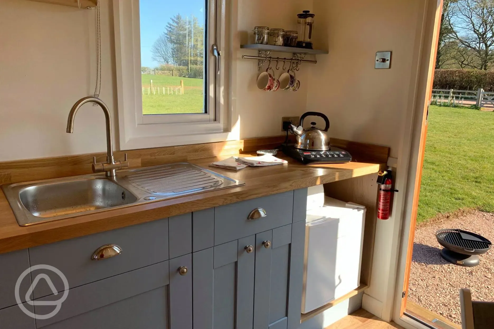 Shepherd's hut kitchen area