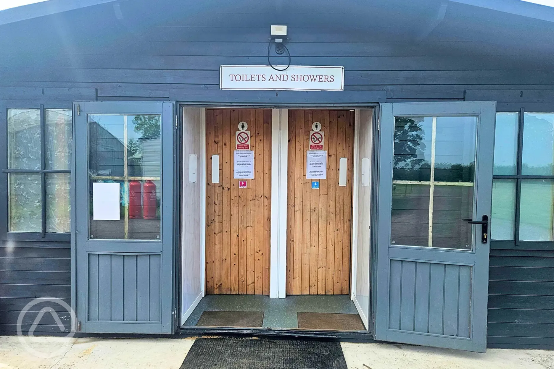 Facilities block with male and female bathrooms