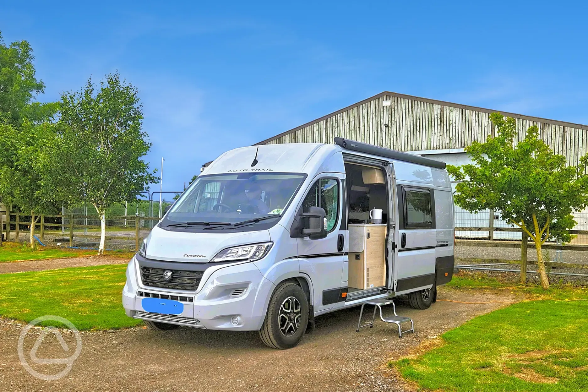 Motorhome on Fox electric hardstanding and grass touring pitches