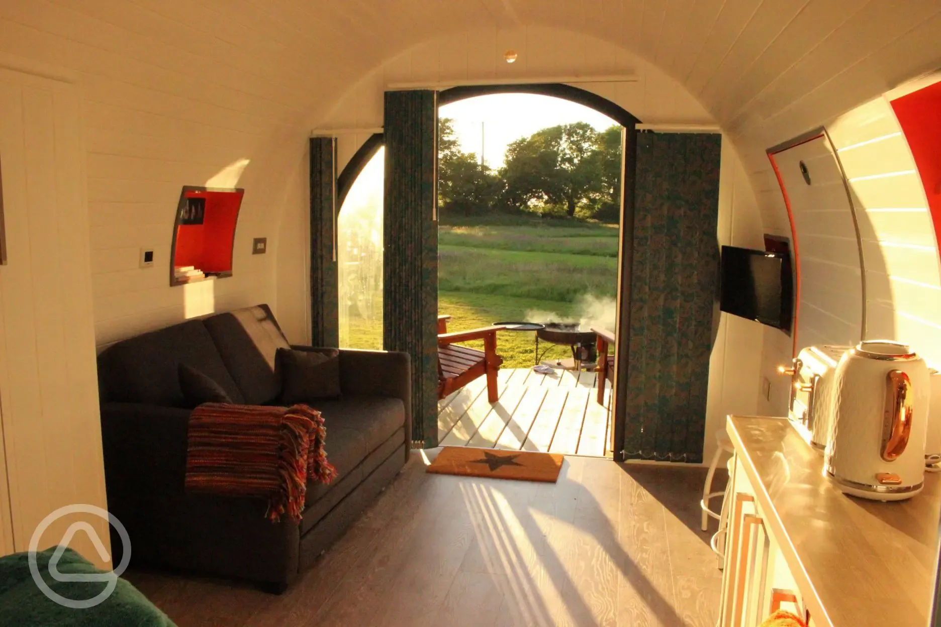 Glamping interior at pod at Stackpole Under the Stars