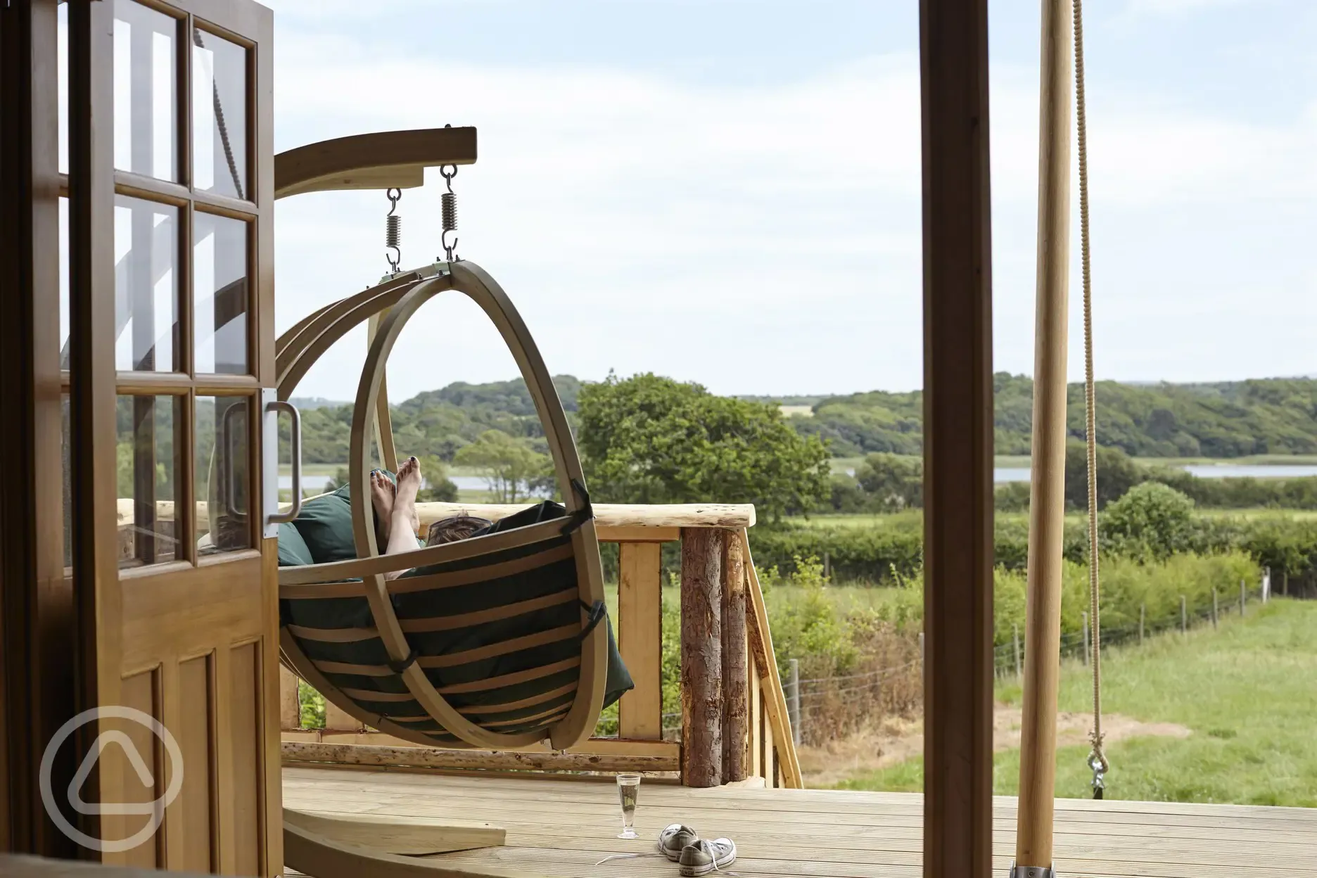 Sway in our swinging sofa. Enjoy countryside, river views.