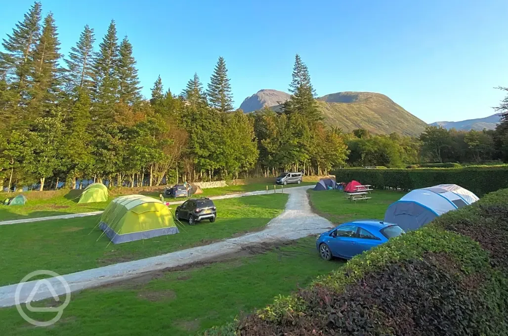 Non electric grass pitches for tents with mountain views