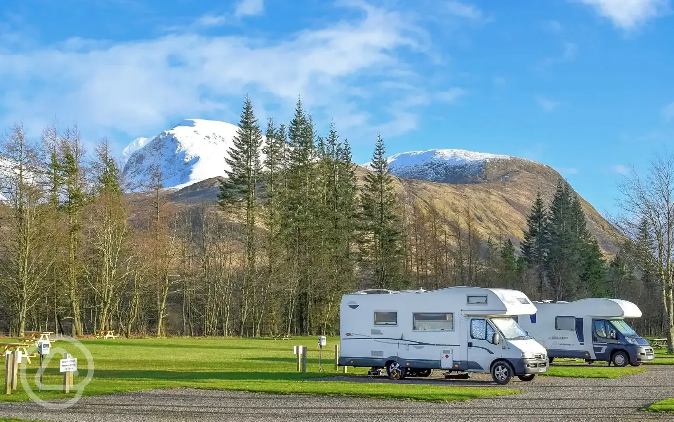 Electric hardstanding pitches at Ben Nevis Holiday Park