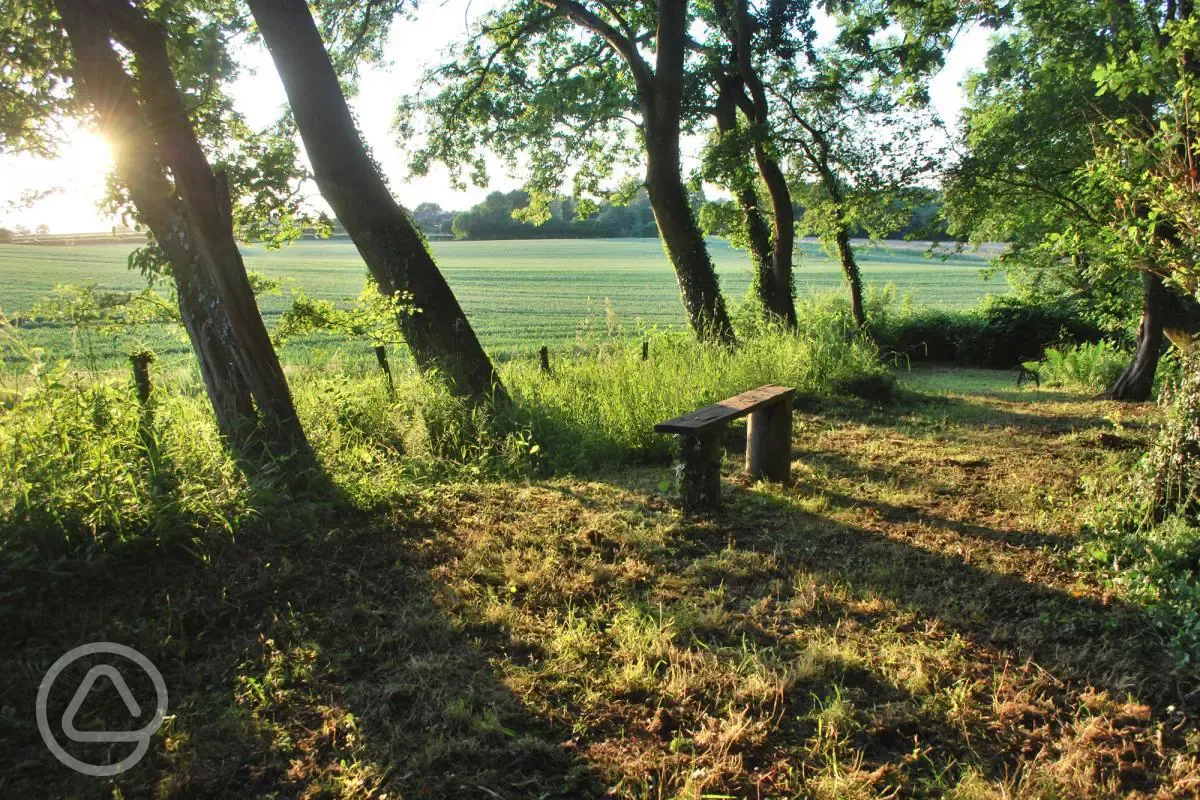 Picnic bench at Dapplewood with countryside views