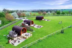 Aerial of the ensuite glamping pods (four persons)