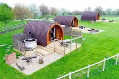 Aerial of the ensuite glamping pods with private decking