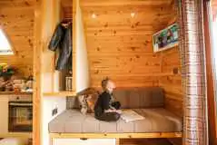 Ensuite glamping pod interior with a Smart TV