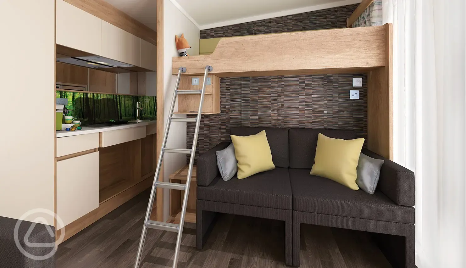Studio pod cabin bunkbed with removable ladder and kitchen area Studio pod cabin bunkbed with removable ladder and kitchen area