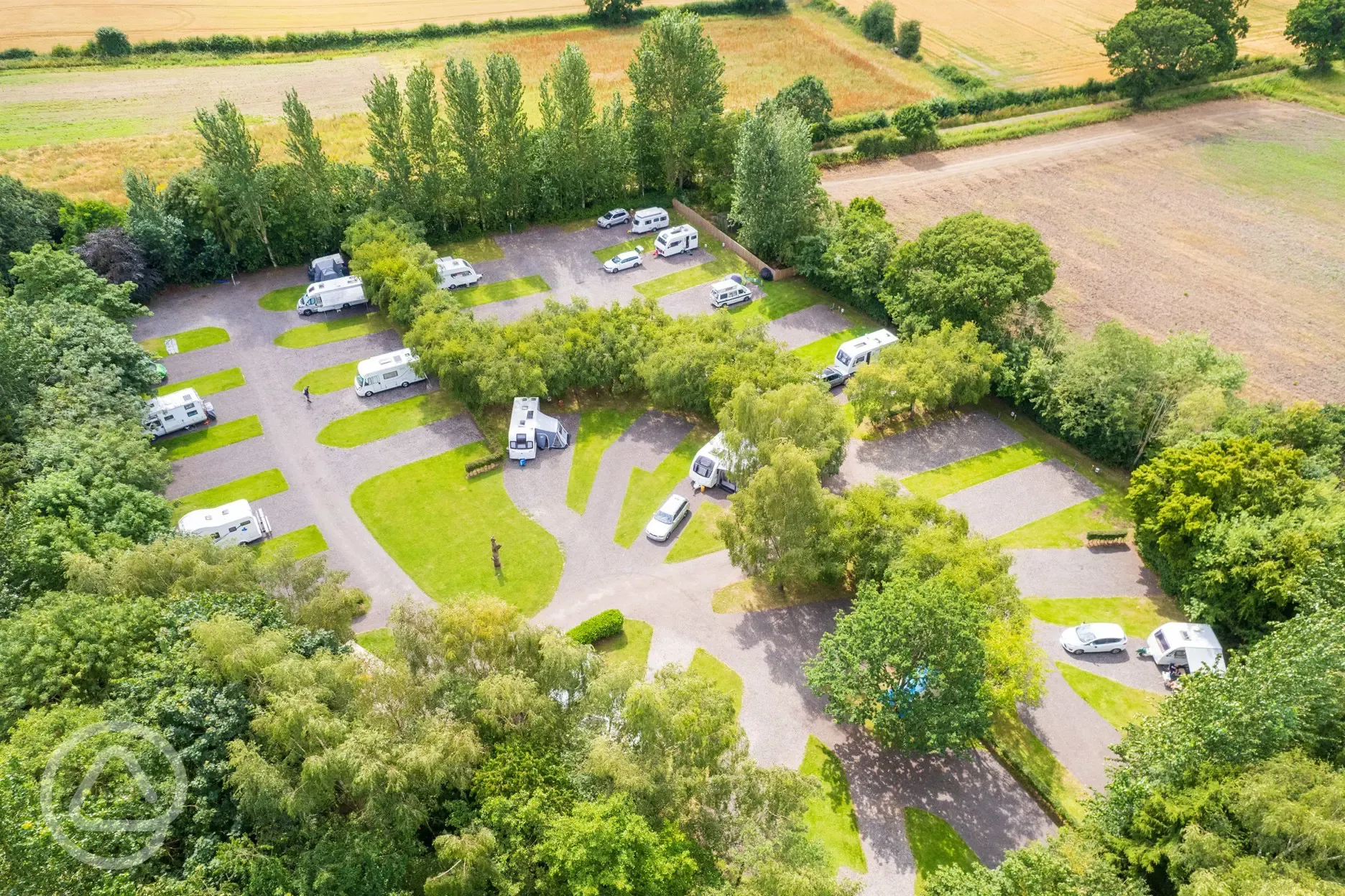 Aerial view of Nurseries Caravan Park hardstanding pitches Aerial view of Nurseries Caravan Park hardstanding pitches