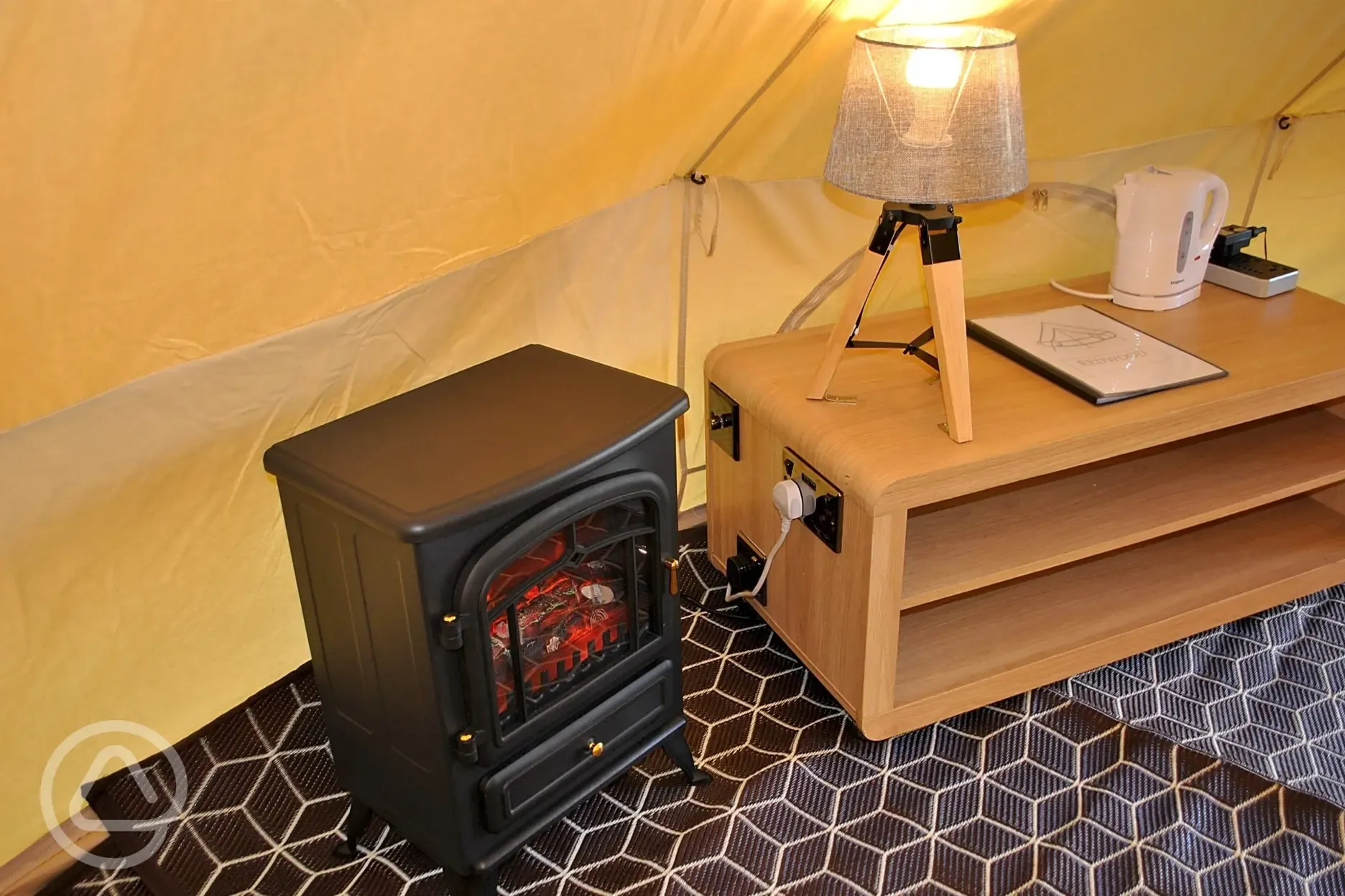 Bell tent bedside table and heater