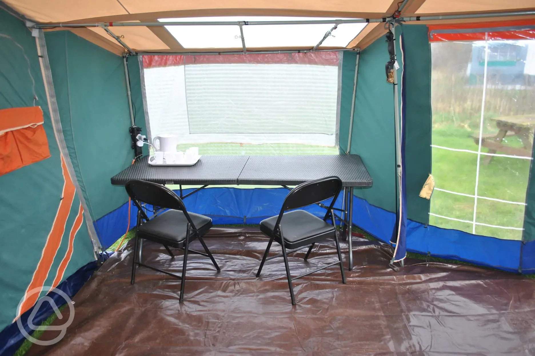Rental trailer tent interior