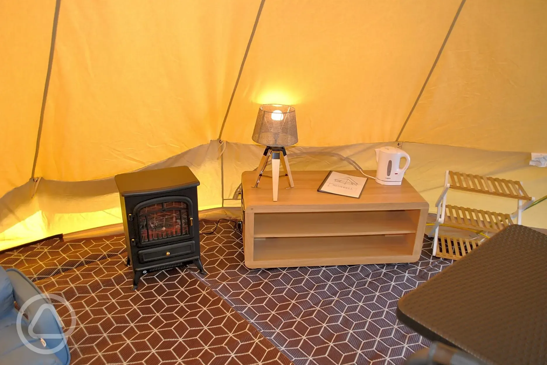 Bell tent bedside table and heater