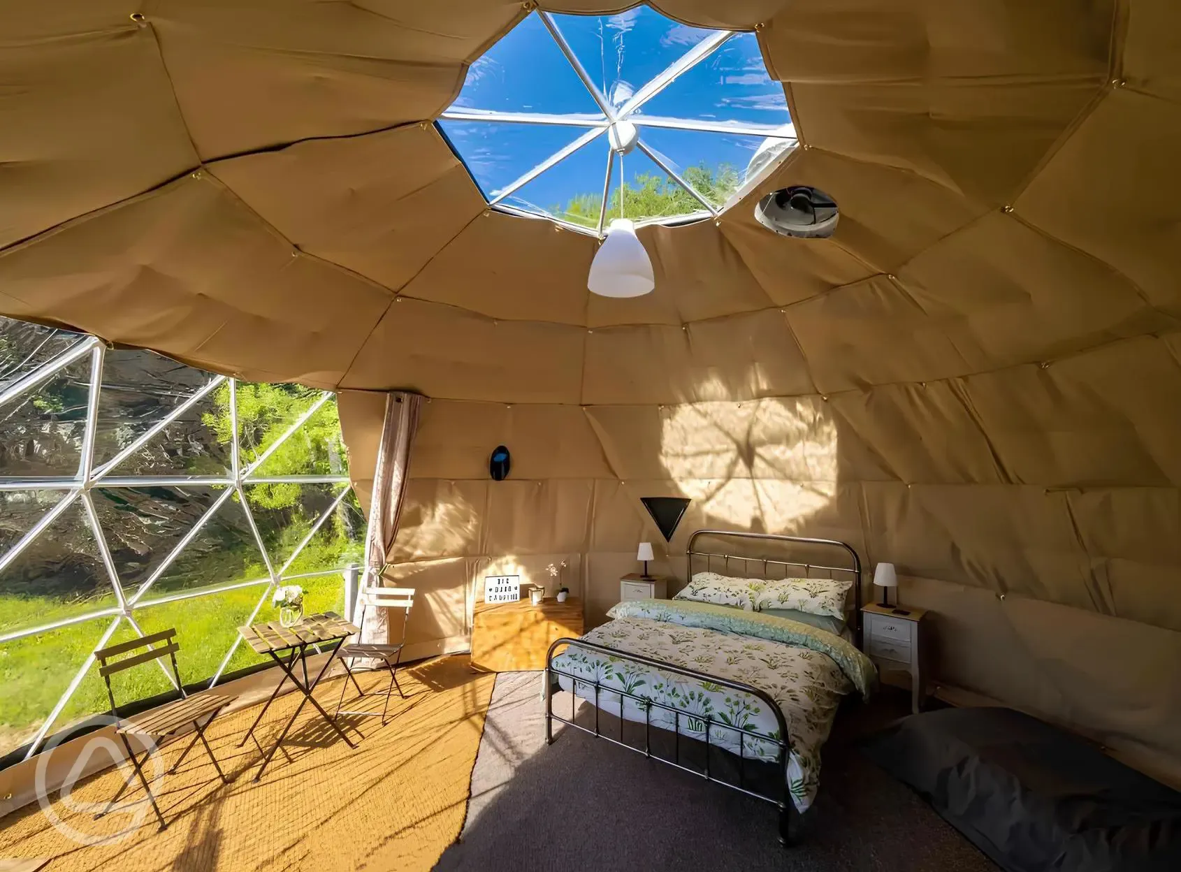 Woodland glamping dome interior