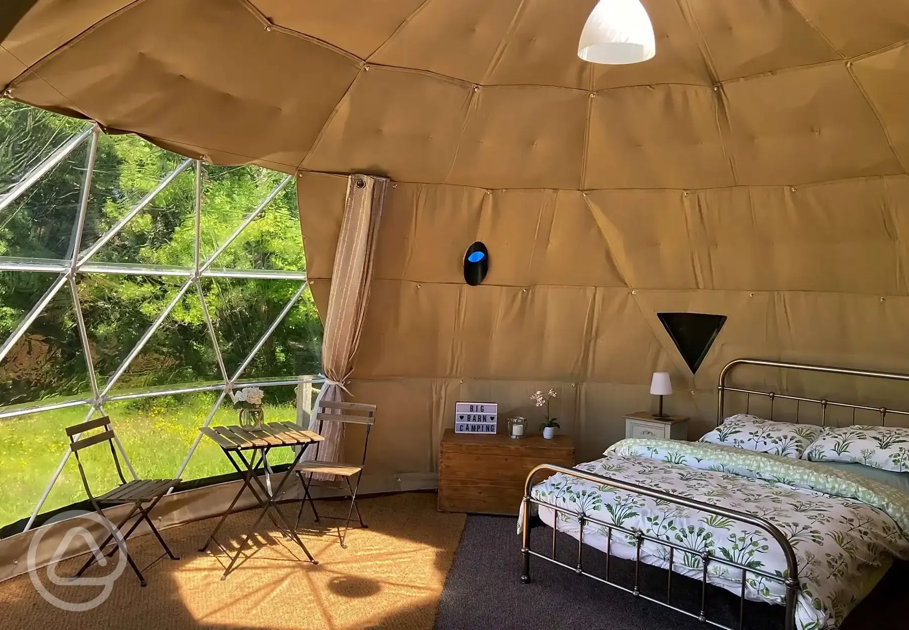 Woodland glamping dome interior