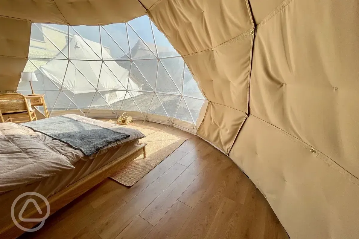 Woodland glamping dome interior