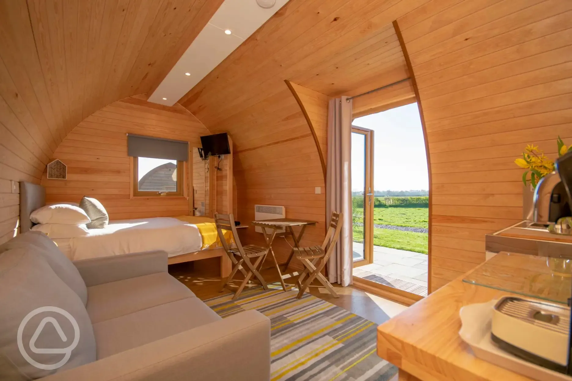 Four person glamping pod interior