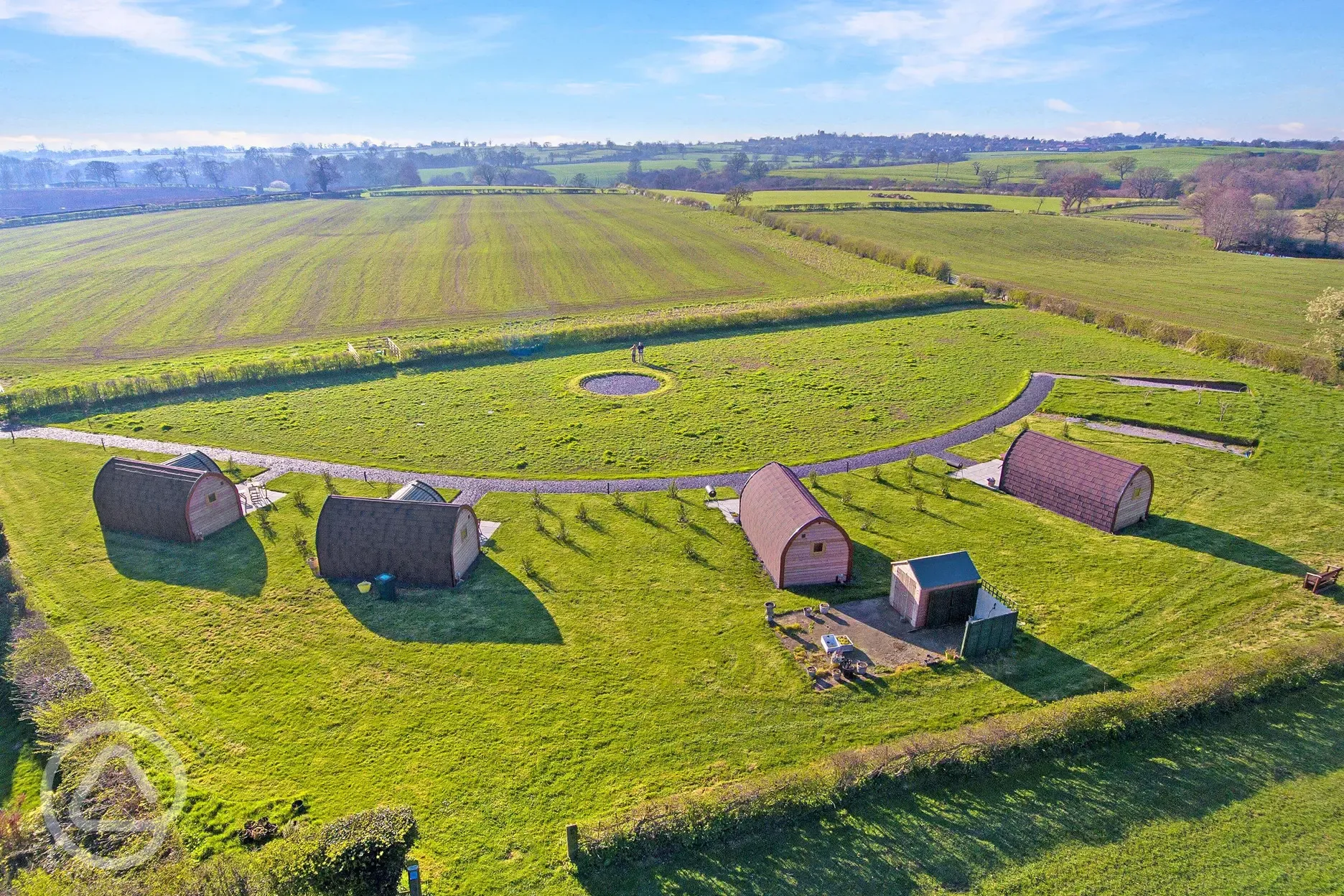 Aerial of the glamping pods