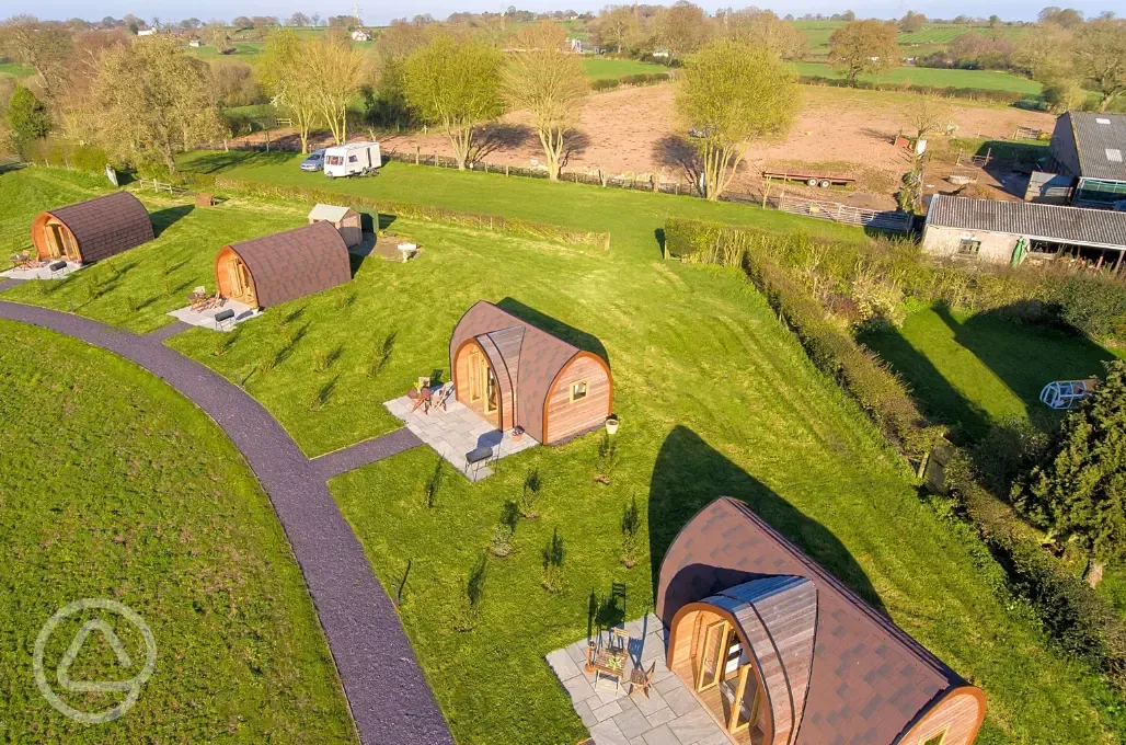 Aerial of the glamping pods