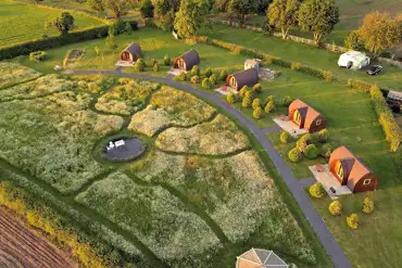 Aerial of the glamping pods