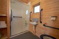 Accessible glamping pod bathroom