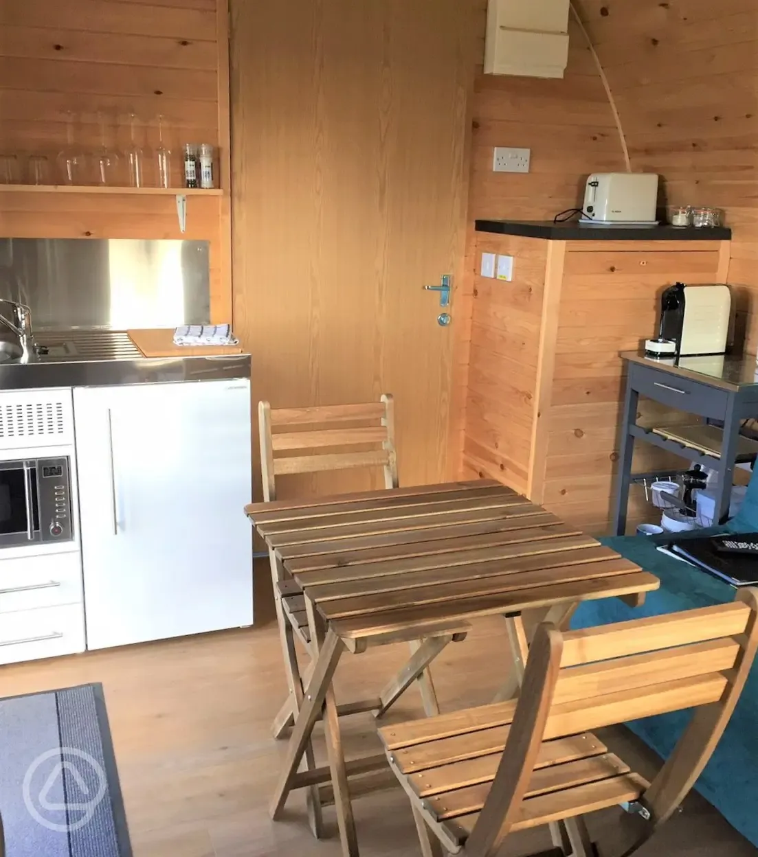 Four person glamping pod kitchen