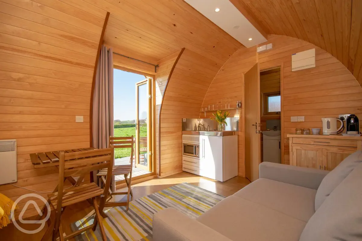 Four person glamping pod interior