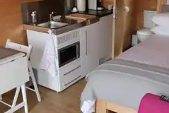 Adult only glamping pod kitchen area