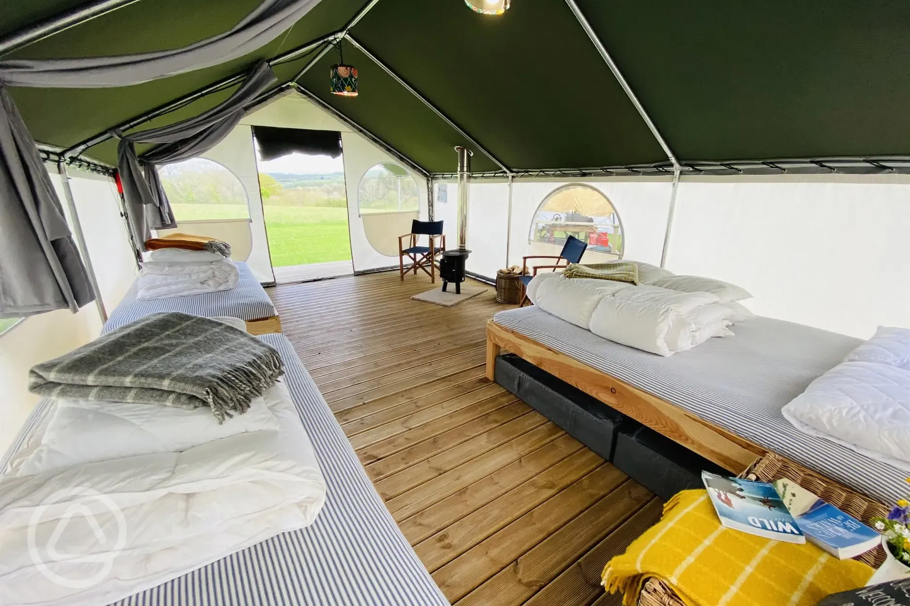 Inside Glamping Pioneer Camp at Top of the Woods