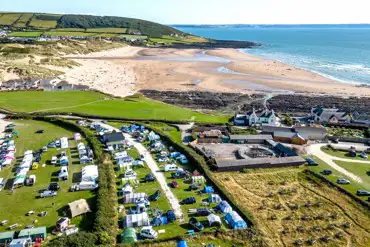 Aerial of Ocean Pitch Campsite overlooking Croyde Bay