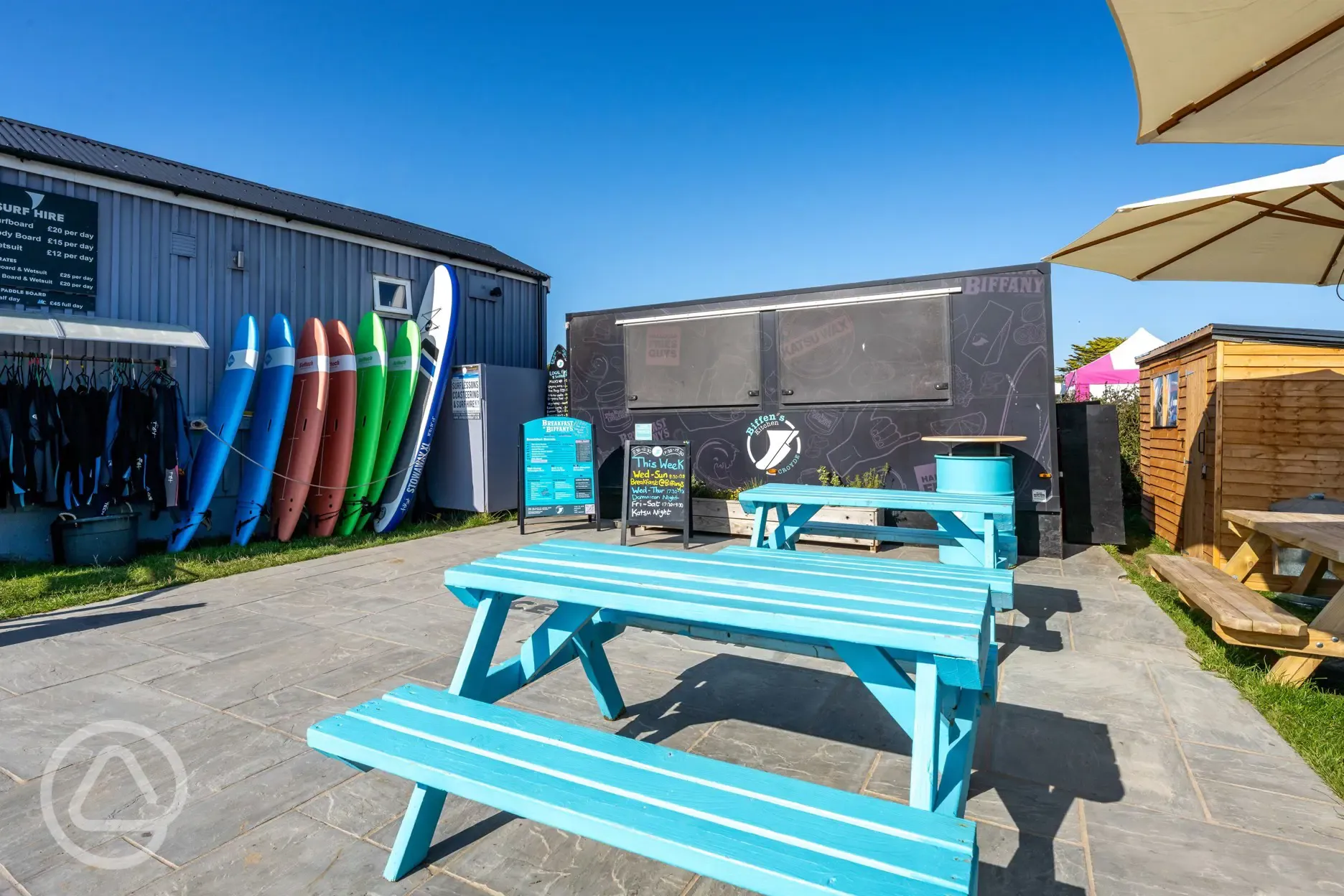Picnic benches at Ocean Pitch Campsite