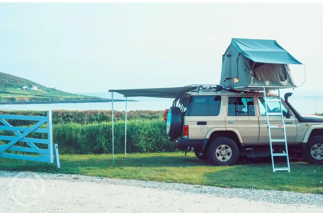 Roof tent on a sea view pitch overlooking Croyde Bay