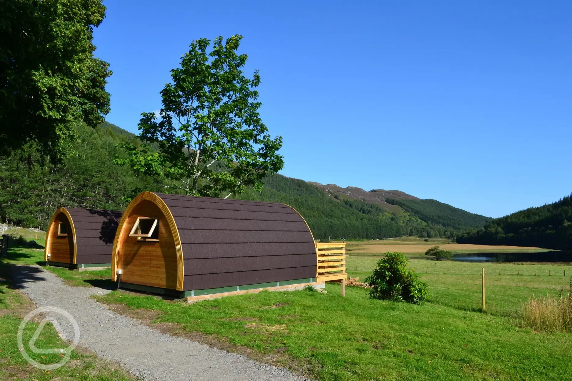 Glamping pods and countryside views