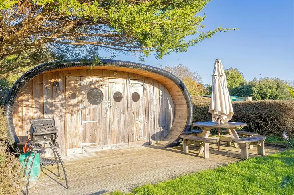 Glamping pod outdoor area