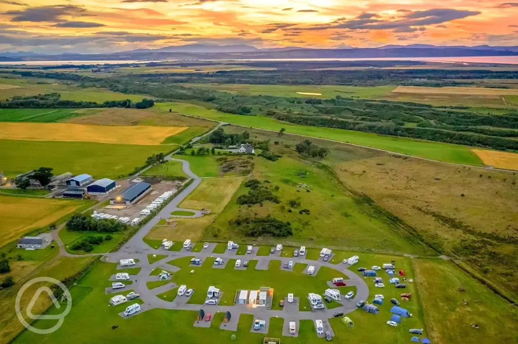 Aerial of Barrow Campsite Nairn at sunset
