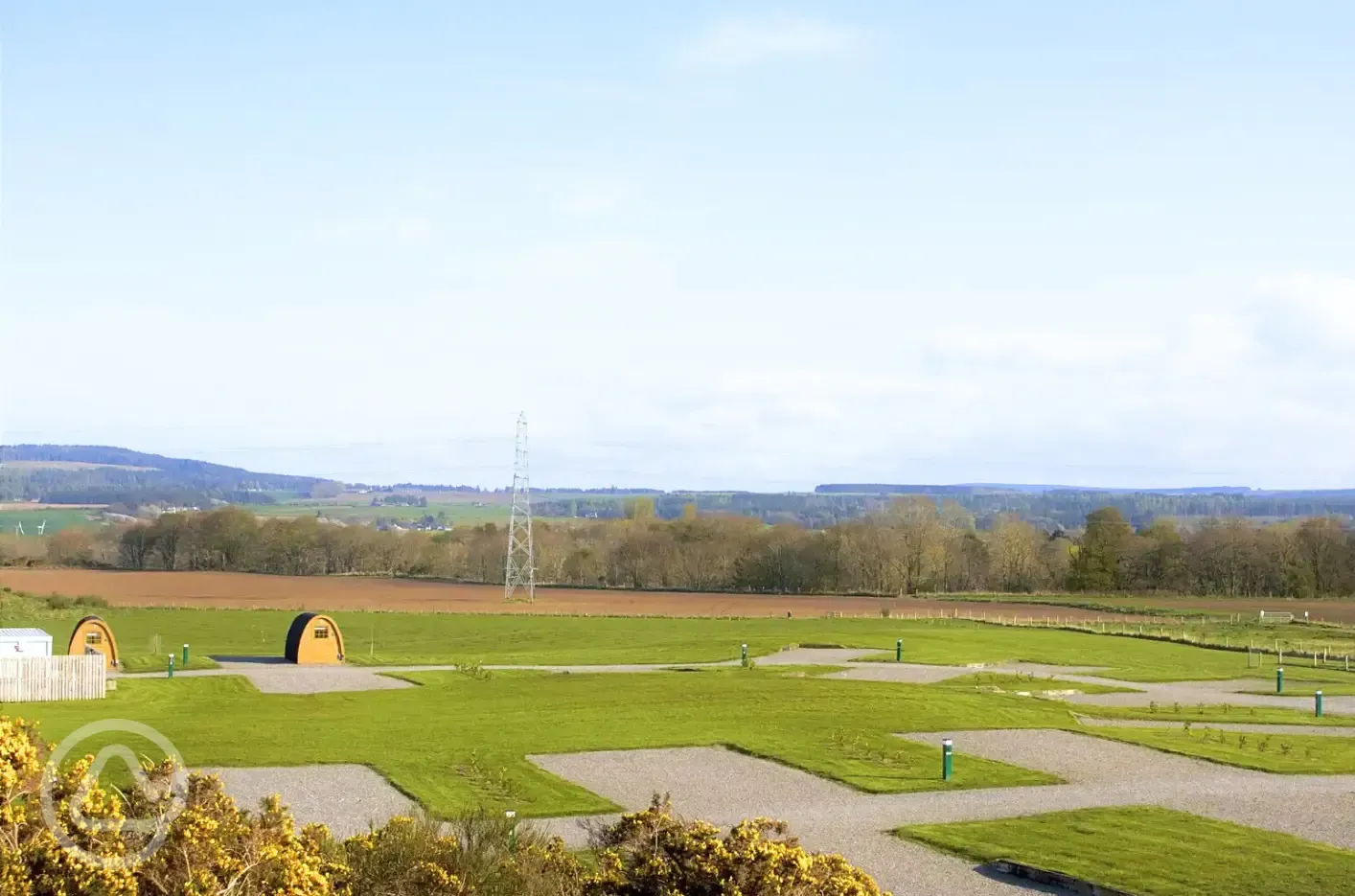 Electric hardstanding pitches and Cawdor and Nairn camping pods