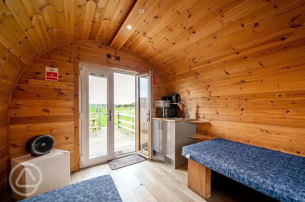 Large camping pod interior