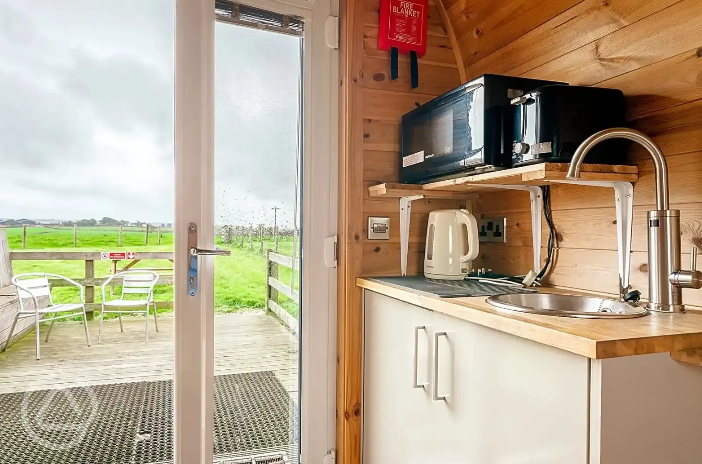 Small camping pod interior
